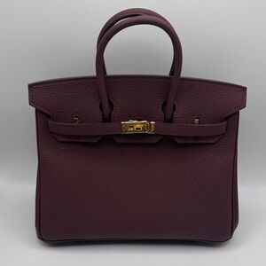 25CM Classic Togo Leather Top Handle Satchel Bag - Oxblood